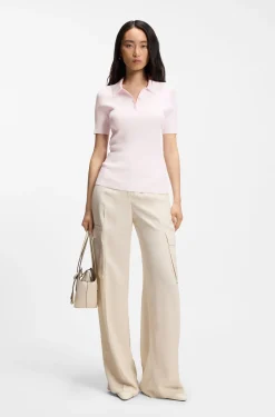 Rib-knit polo in breathable fabric