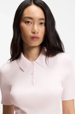 Rib-knit polo in breathable fabric