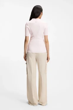 Rib-knit polo in breathable fabric