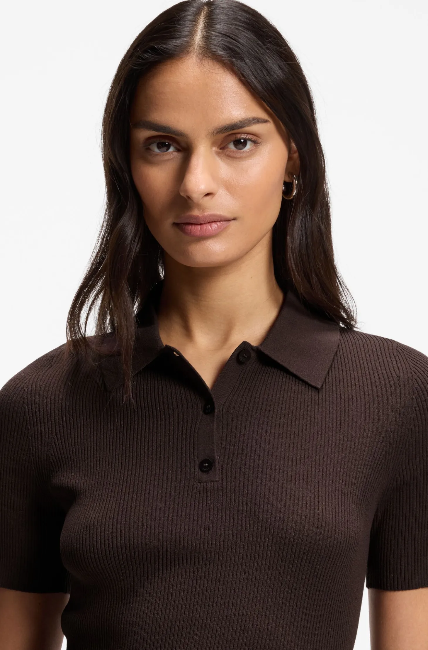 Rib-knit polo in breathable fabric