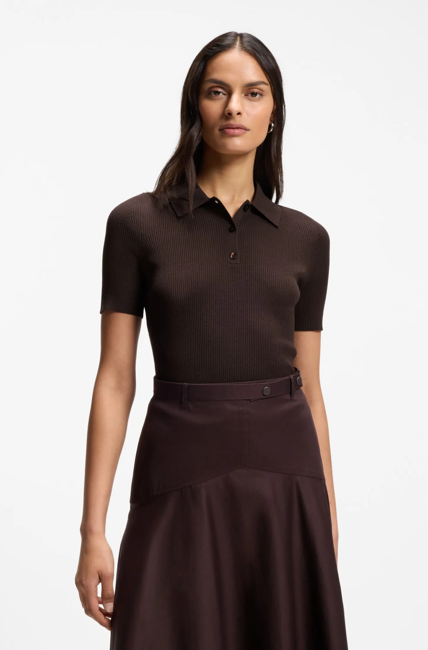 Rib-knit polo in breathable fabric