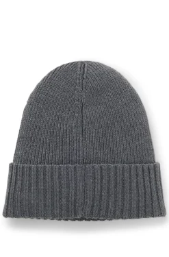 Rib-knit virgin-wool beanie with logo plaque