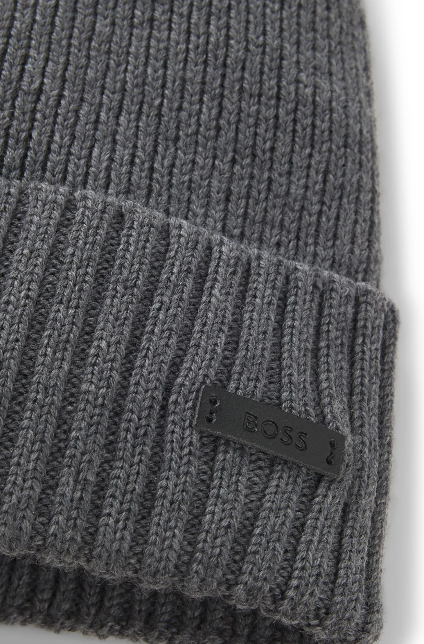 Rib-knit virgin-wool beanie with logo plaque