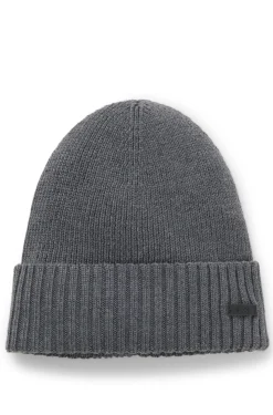 Rib-knit virgin-wool beanie with logo plaque