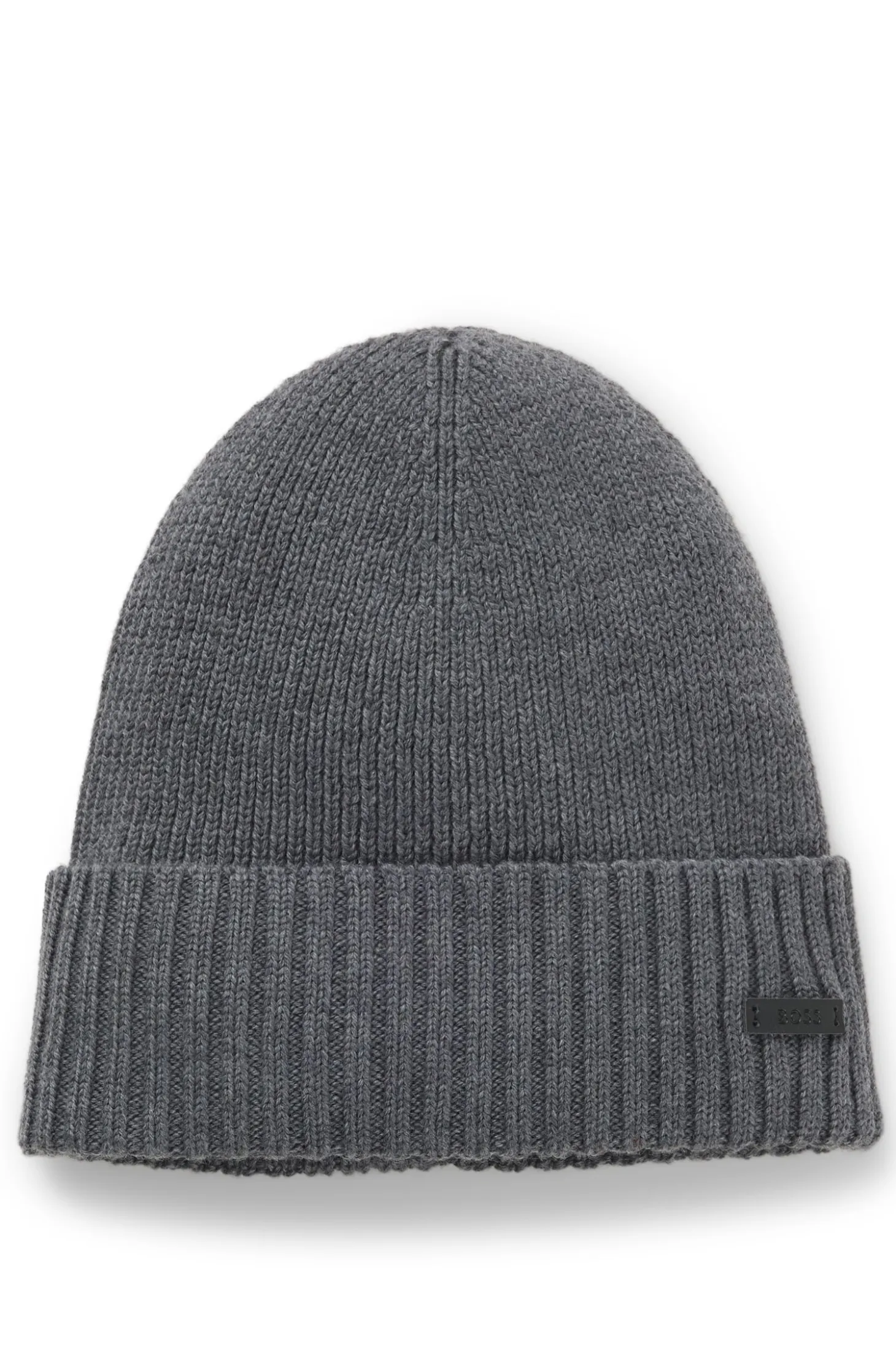 Rib-knit virgin-wool beanie with logo plaque