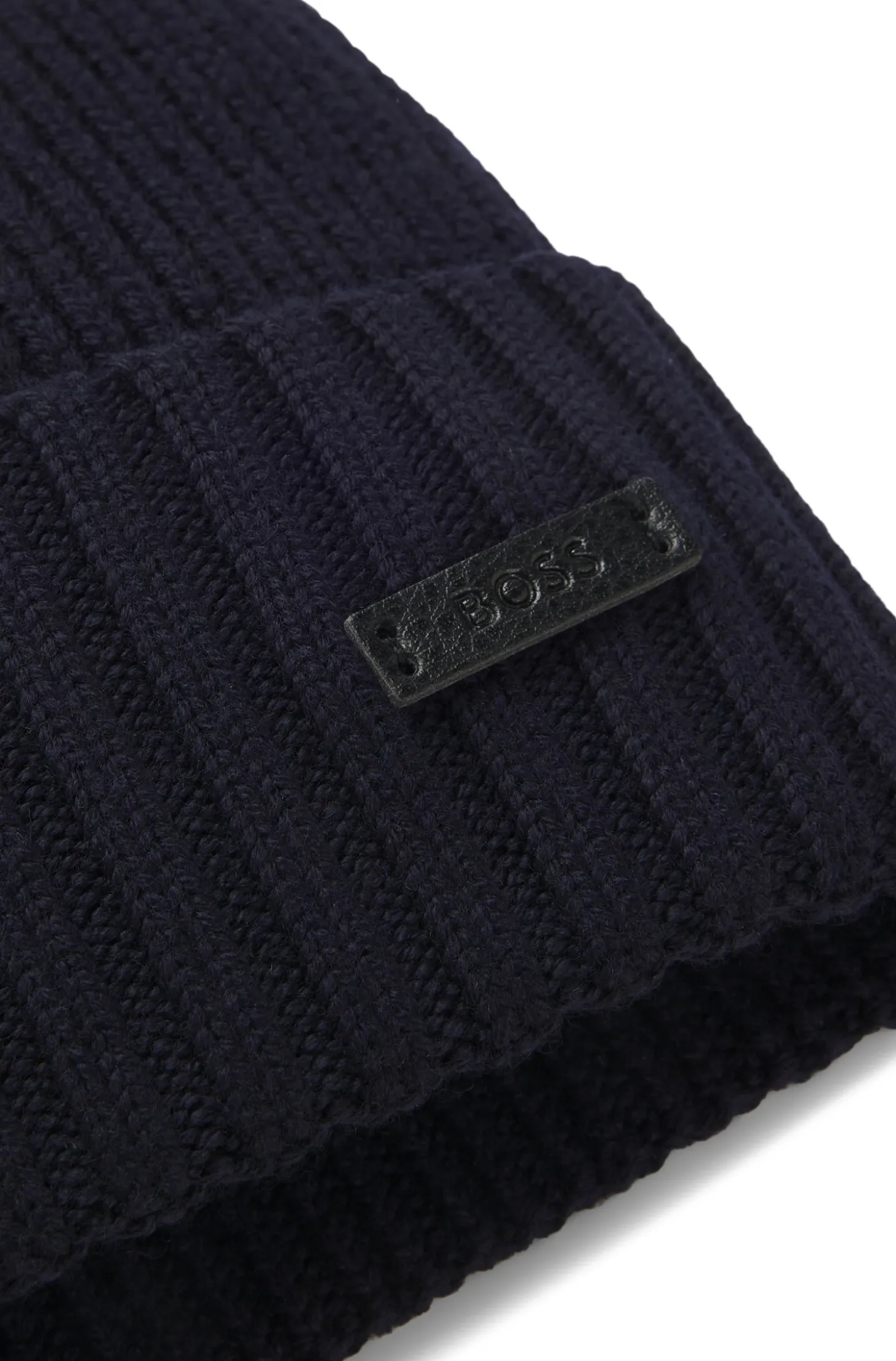 Rib-knit virgin-wool beanie with logo plaque
