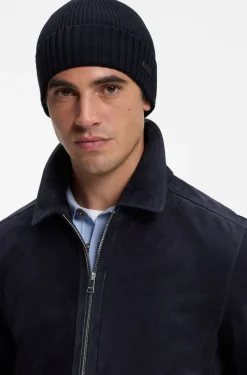 Rib-knit virgin-wool beanie with logo plaque