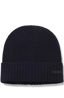 Rib-knit virgin-wool beanie with logo plaque