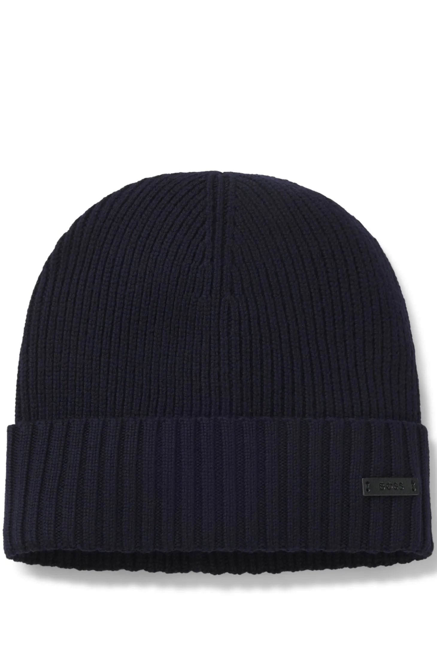 Rib-knit virgin-wool beanie with logo plaque