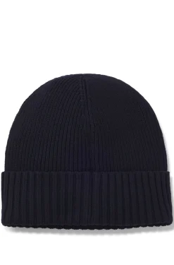 Rib-knit virgin-wool beanie with logo plaque
