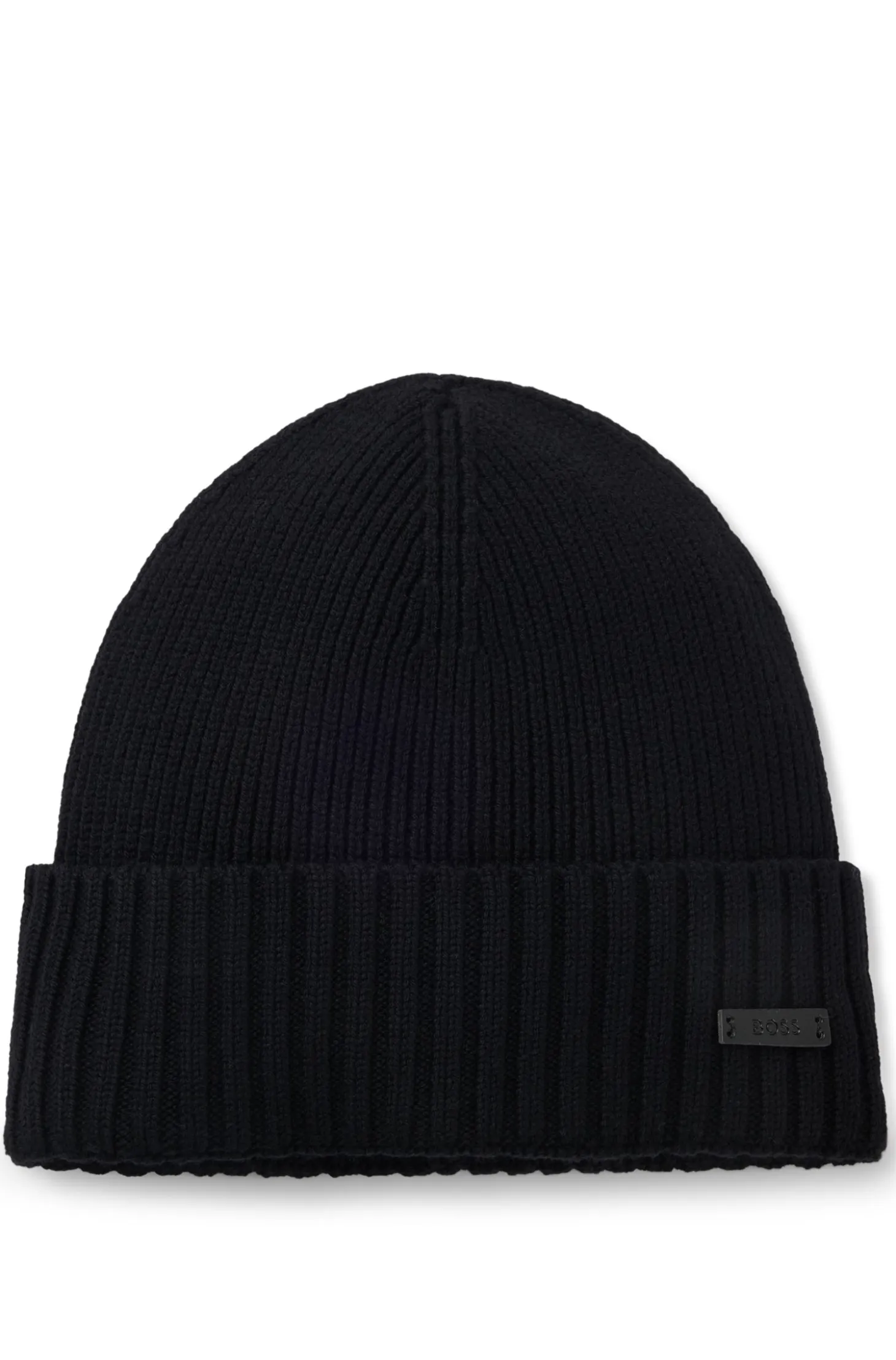 Rib-knit virgin-wool beanie with logo plaque
