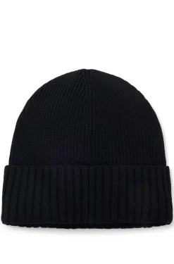 Rib-knit virgin-wool beanie with logo plaque