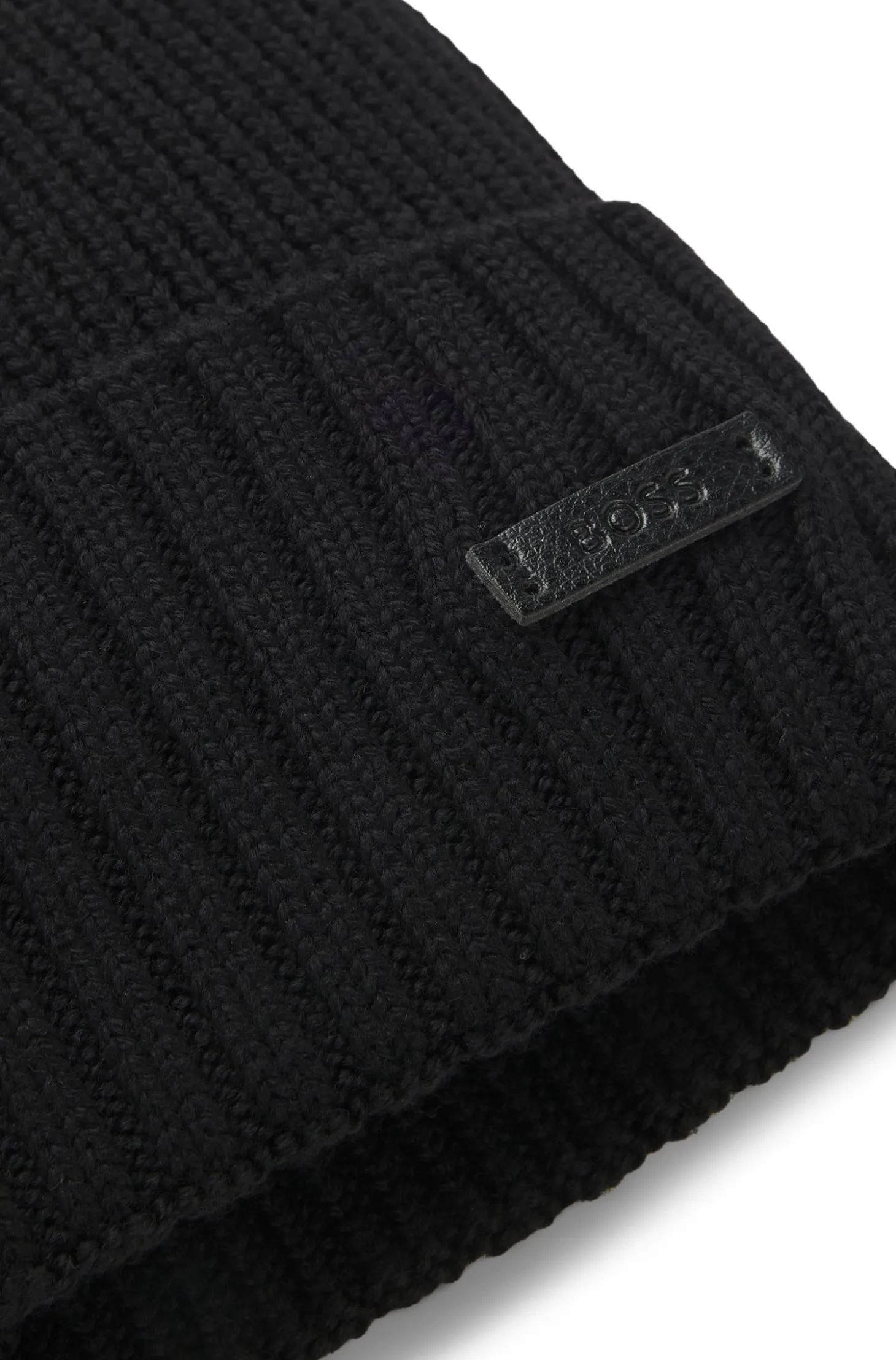 Rib-knit virgin-wool beanie with logo plaque