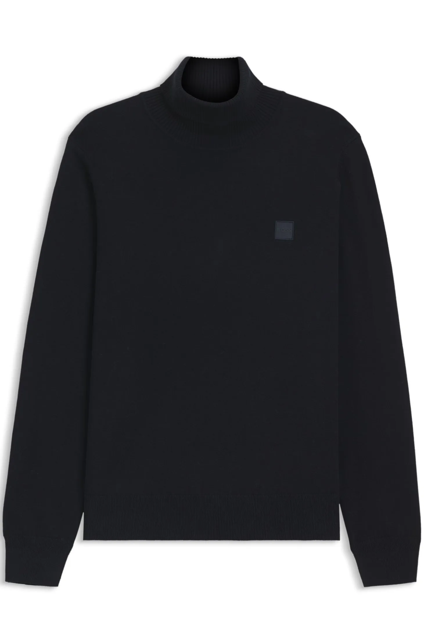 Rollneck sweater in cotton and cashmere with logo patch