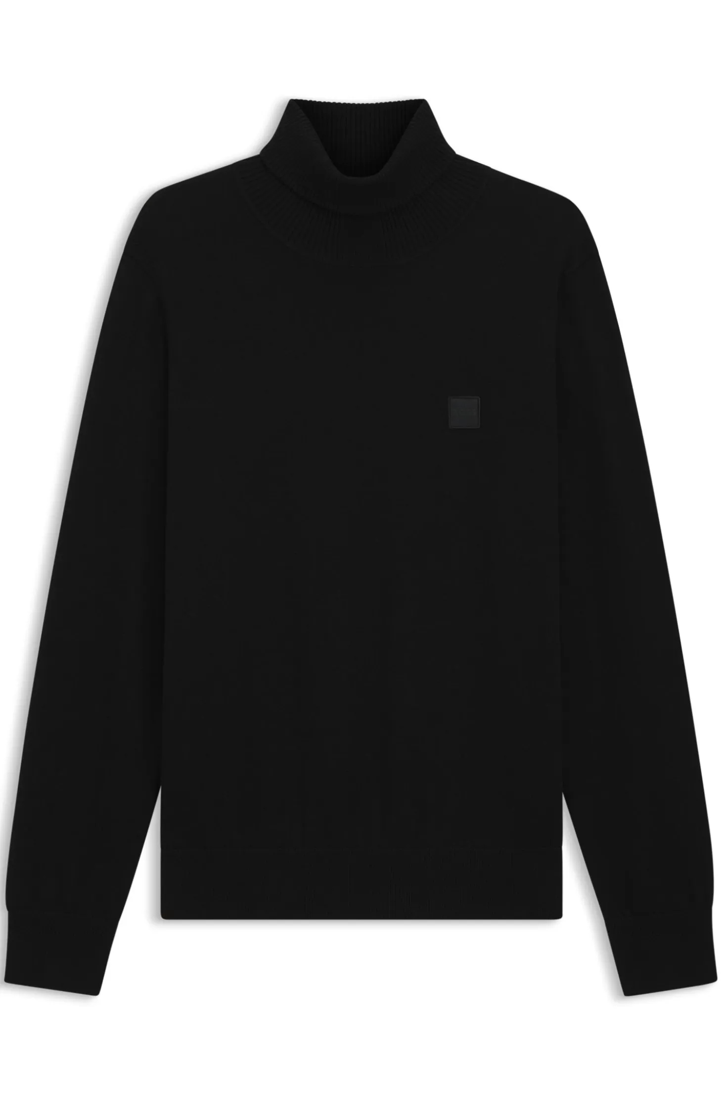 Rollneck sweater in cotton and cashmere with logo patch