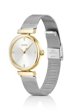 Rosehill gold-tone watch with silver-tone mesh bracelet