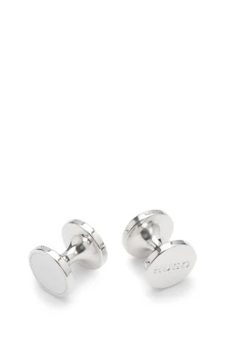 Round cufflinks with enamel core and logo