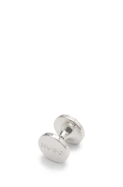 Round cufflinks with enamel core and logo