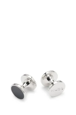 Round cufflinks with enamel core and logo