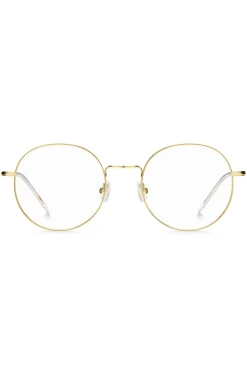 Round gold-tone optical frames with lasered logo