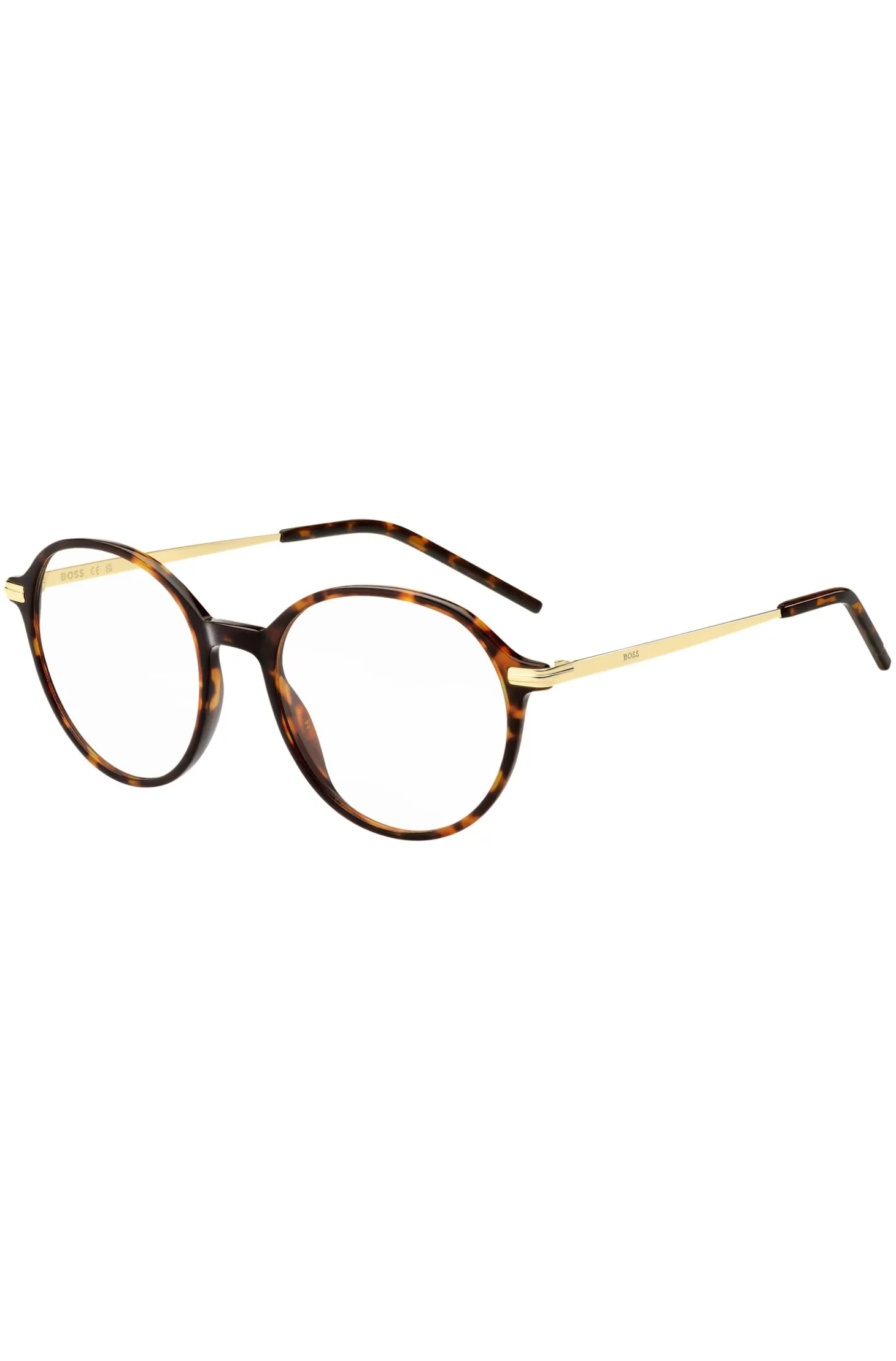 Round Havana-acetate optical frames with gold-tone temples