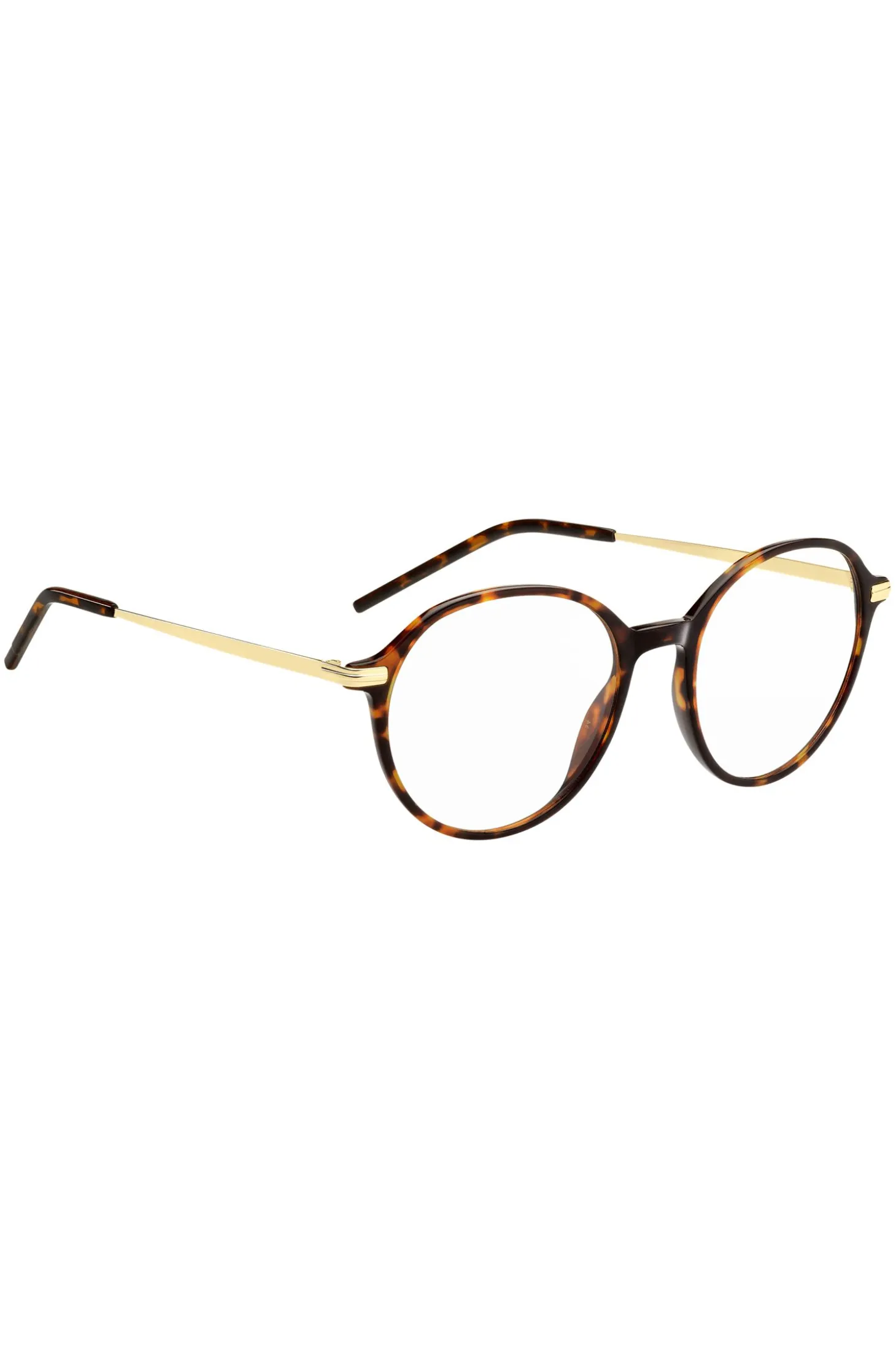 Round Havana-acetate optical frames with gold-tone temples