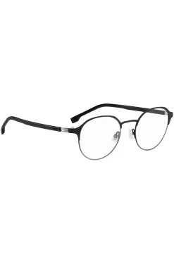 Round optical frames in black steel with striped hinge