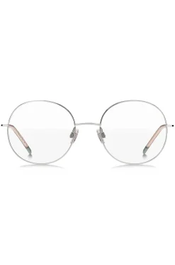 Round optical frames with rose-coloured trims