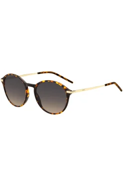 Round sunglasses in Havana acetate with gold-tone temples