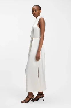Satin maxi dress with removable chain belt