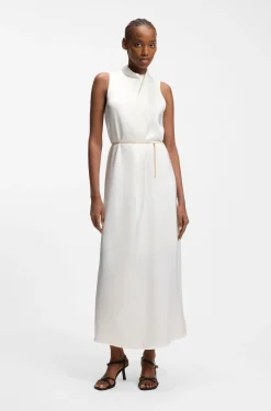 Satin maxi dress with removable chain belt