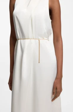 Satin maxi dress with removable chain belt