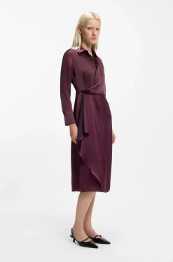 Satin midi dress with drape detail