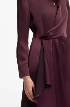 Satin midi dress with drape detail