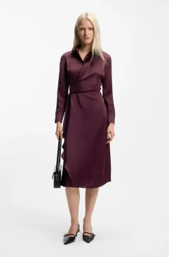 Satin midi dress with drape detail