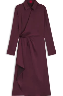 Satin midi dress with drape detail