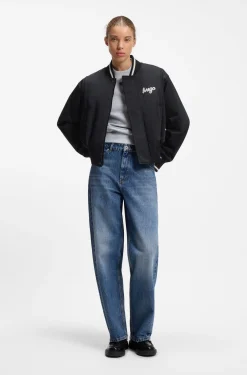Satin varsity bomber jacket with padded comfort