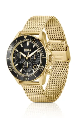 Sealiner gold-tone chronograph watch with black dial