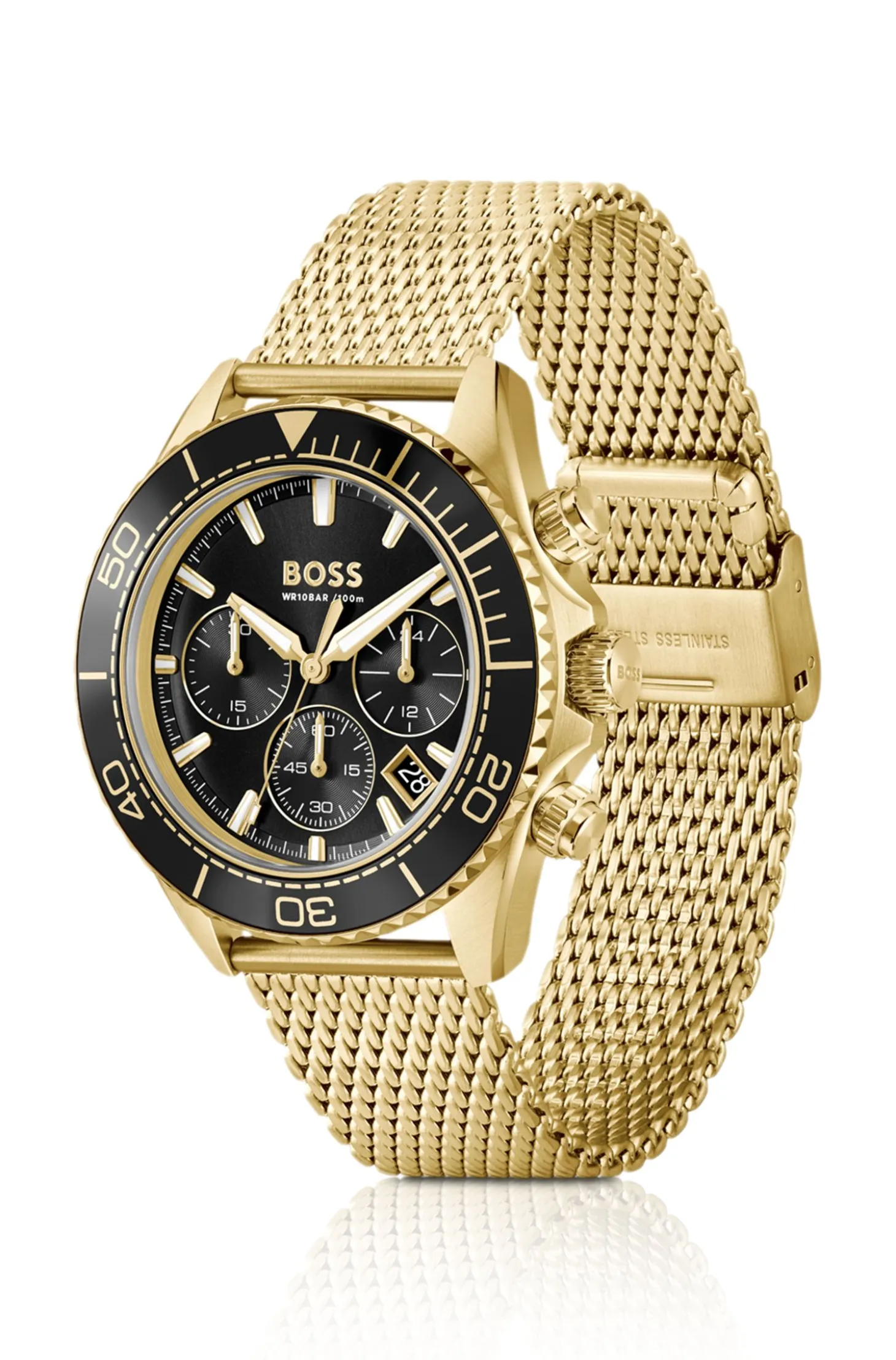 Sealiner gold-tone chronograph watch with black dial