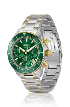 Sealiner two-tone chronograph watch with green dial