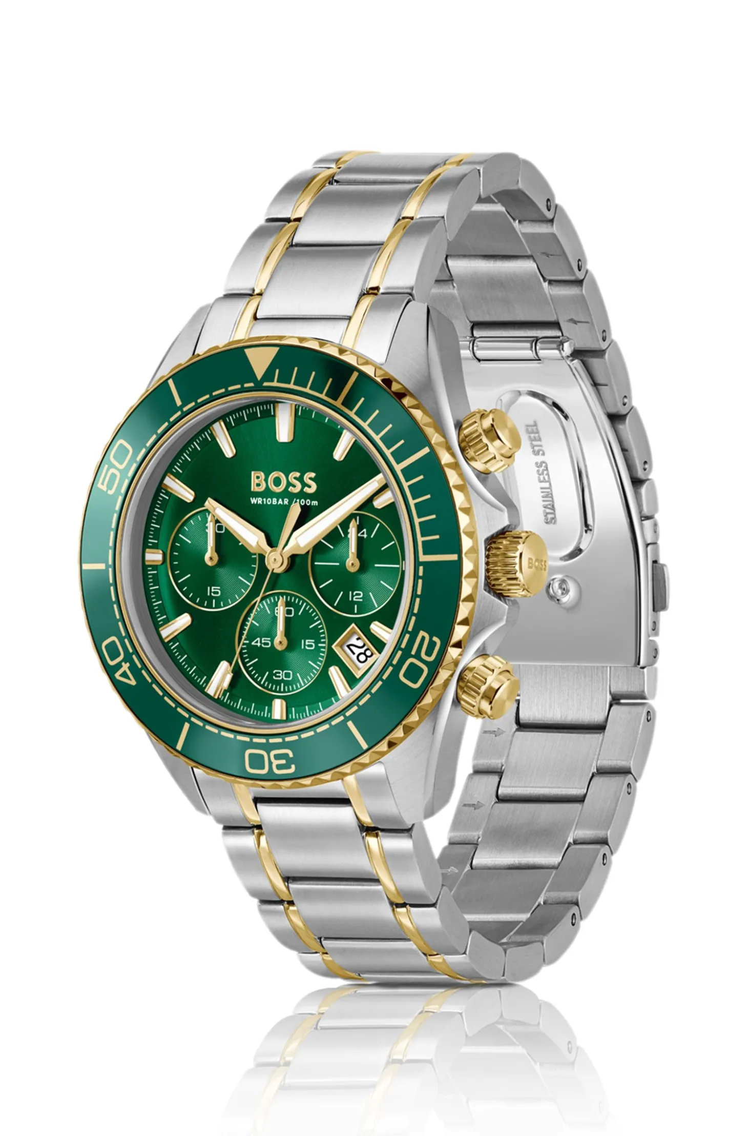 Sealiner two-tone chronograph watch with green dial