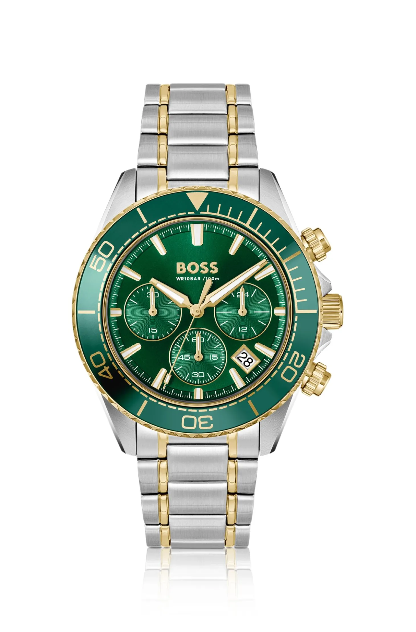 Sealiner two-tone chronograph watch with green dial