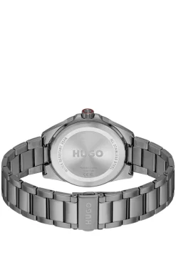 Seam grey-plated watch with pink textured dial