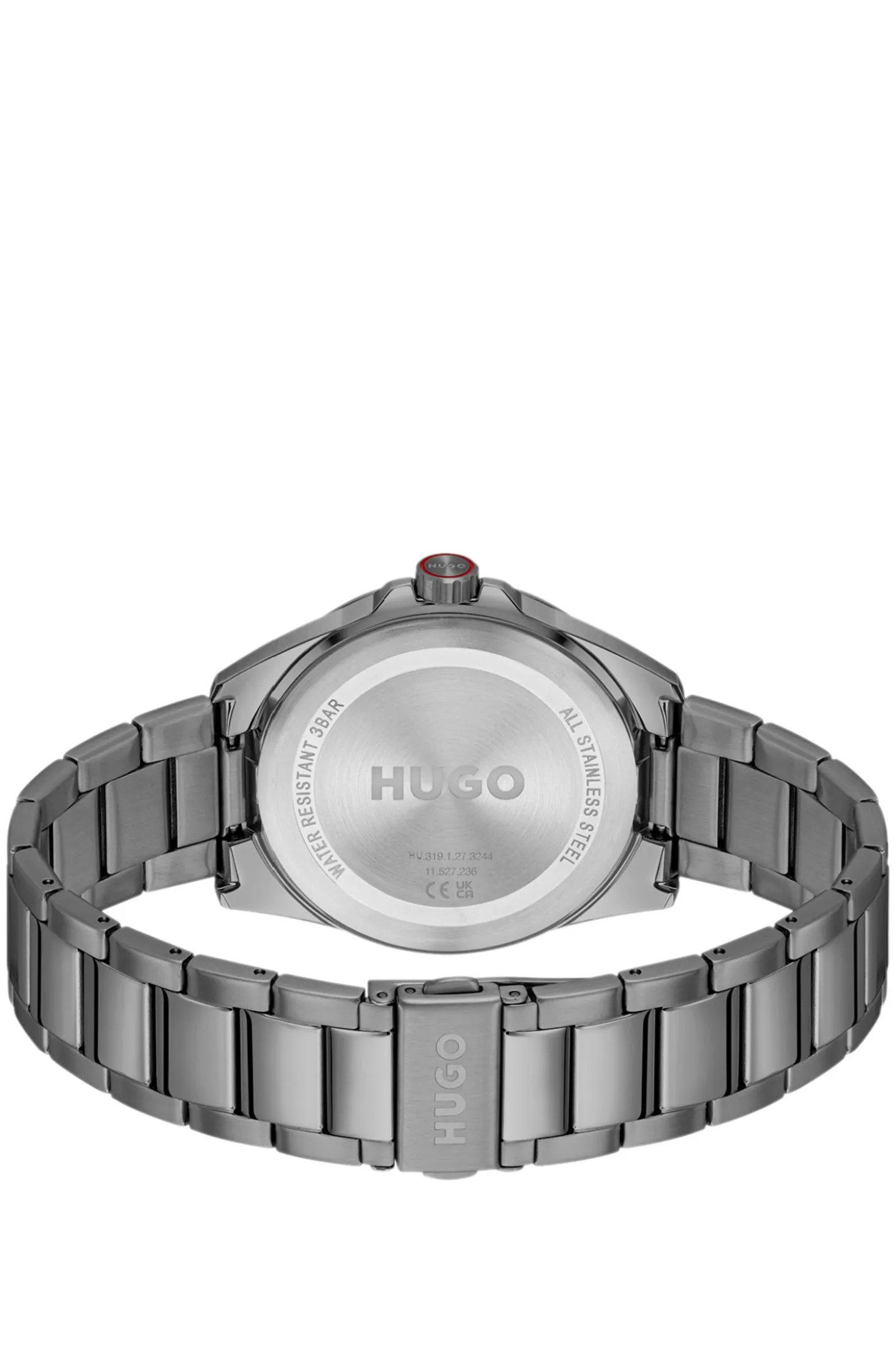 Seam grey-plated watch with pink textured dial