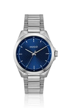 Seam stainless-steel watch with blue textured dial