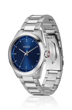 Seam stainless-steel watch with blue textured dial