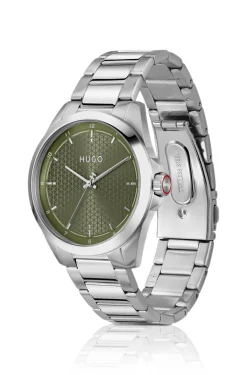Seam stainless-steel watch with green textured dial