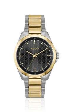 Seam two-tone watch with black textured dial