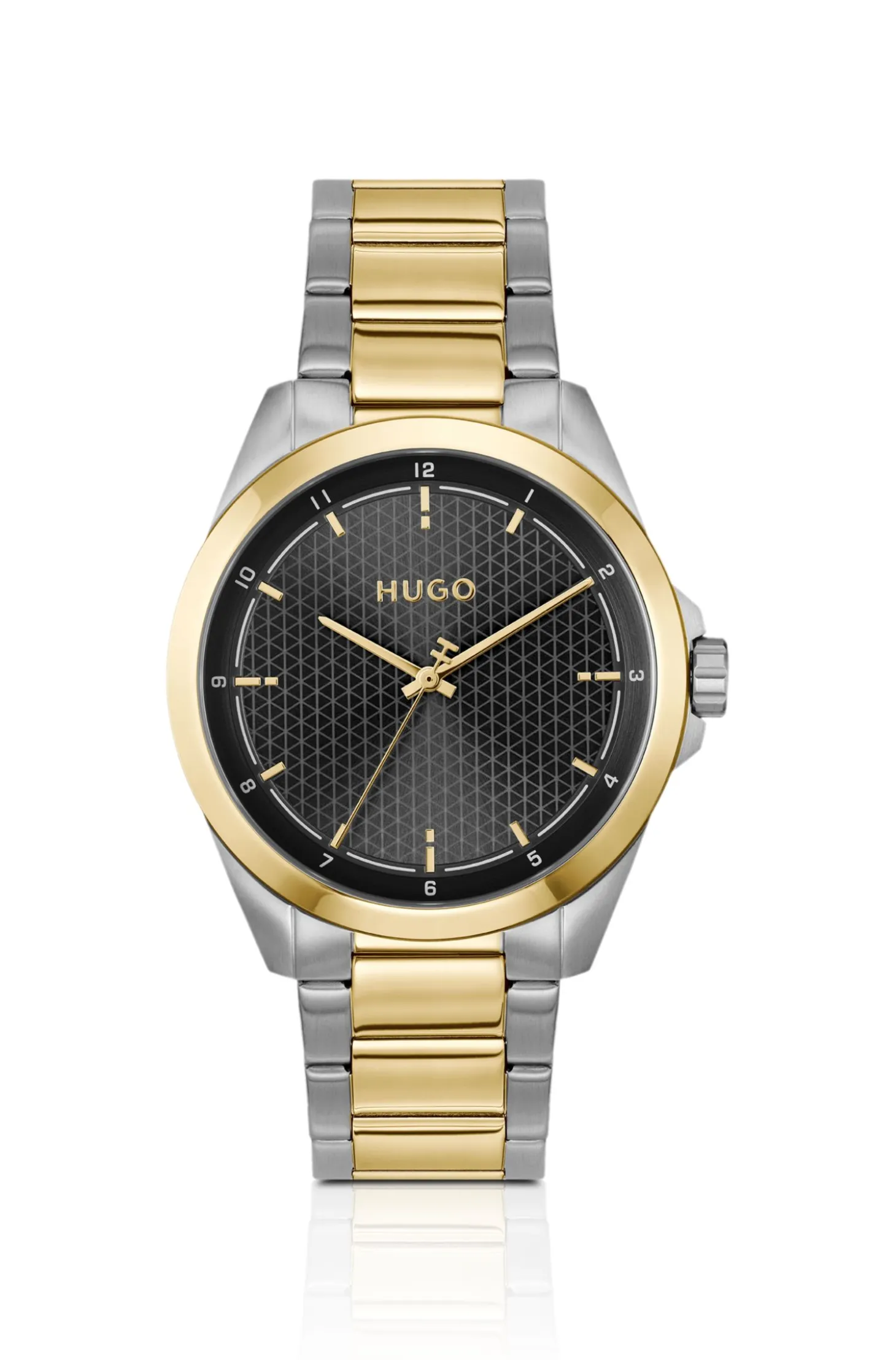 Seam two-tone watch with black textured dial