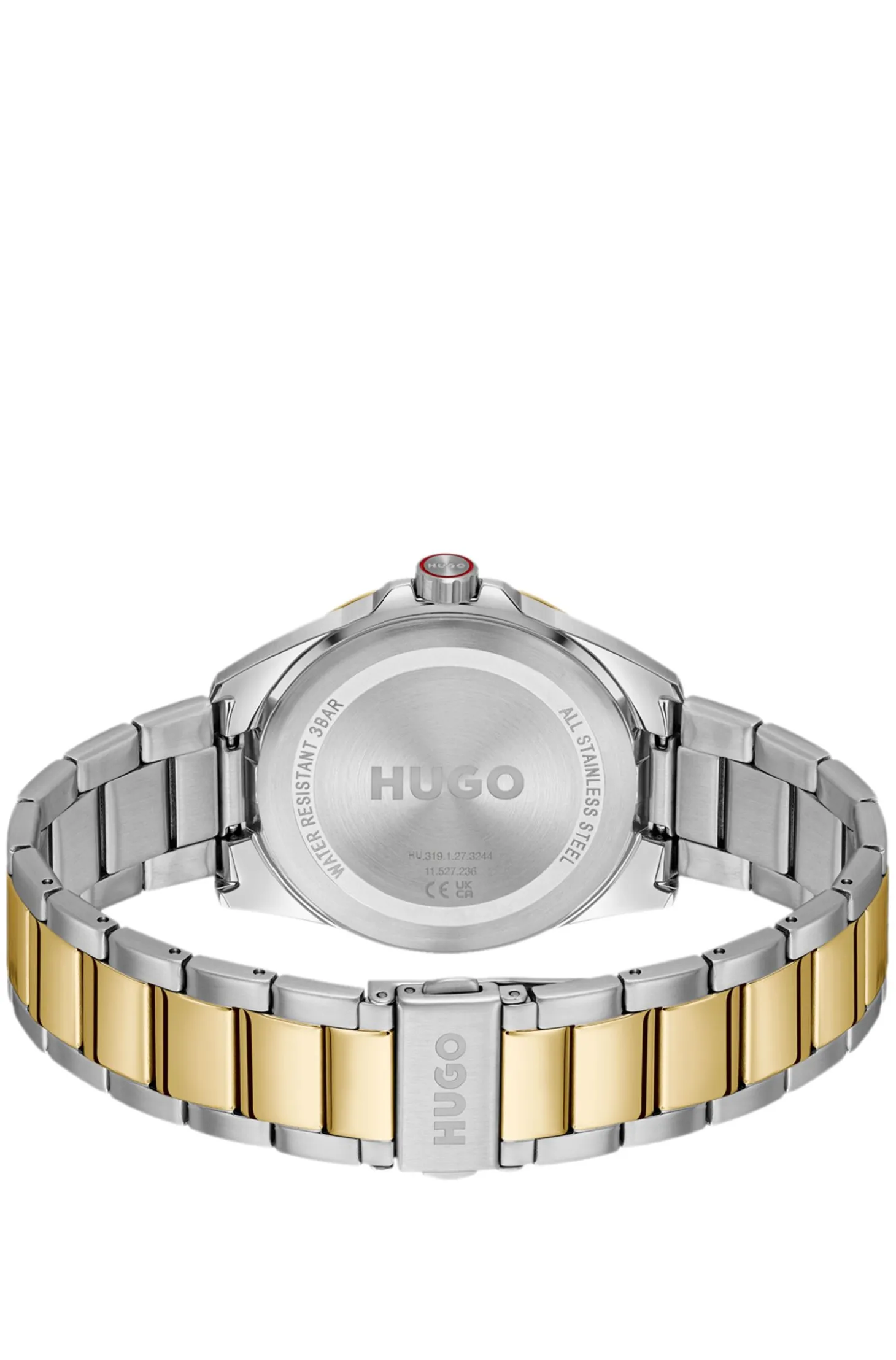 Seam two-tone watch with black textured dial